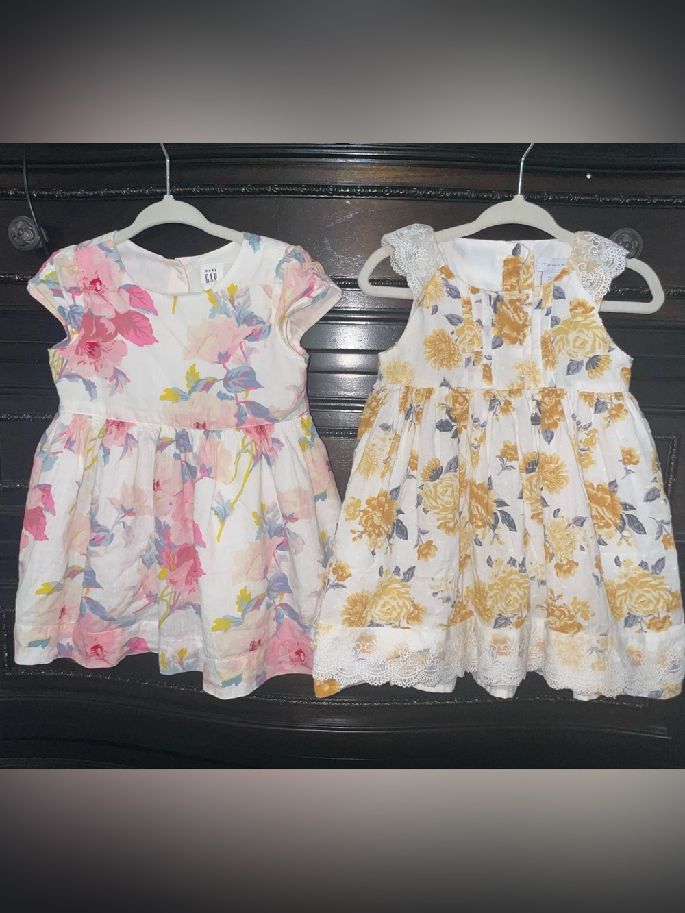 GAP Floral Party Dress in White with Pink &Yellow Blooms and Tahari yellow dress